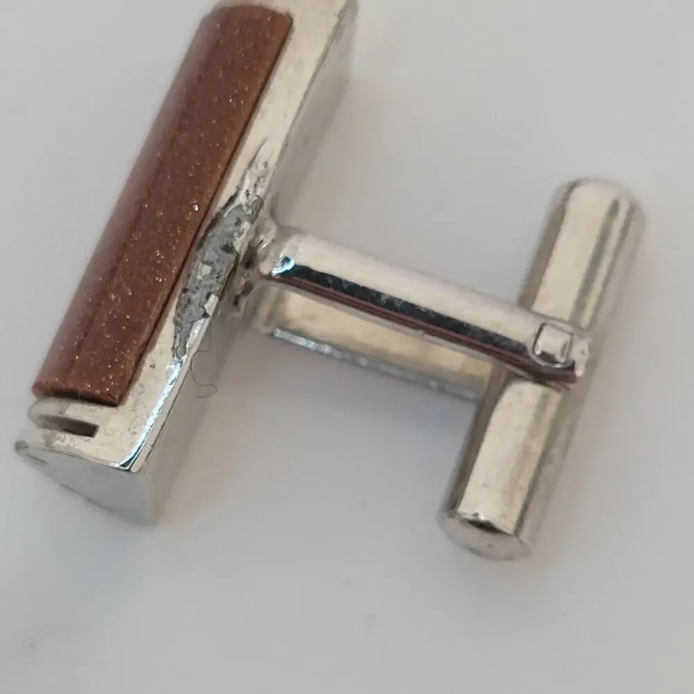 Dandy Lo Vintage Goldstone Cufflinks Silver Tone Rectangle‎ Retro 50-60s Sparkle